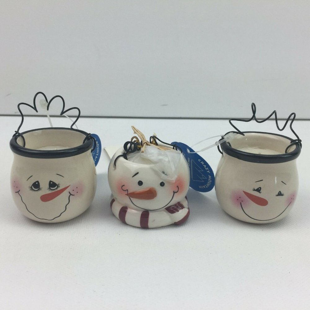 Primitive Snowman Gift Set Of 3 Votive Candle Holders Christmas Holiday Decor